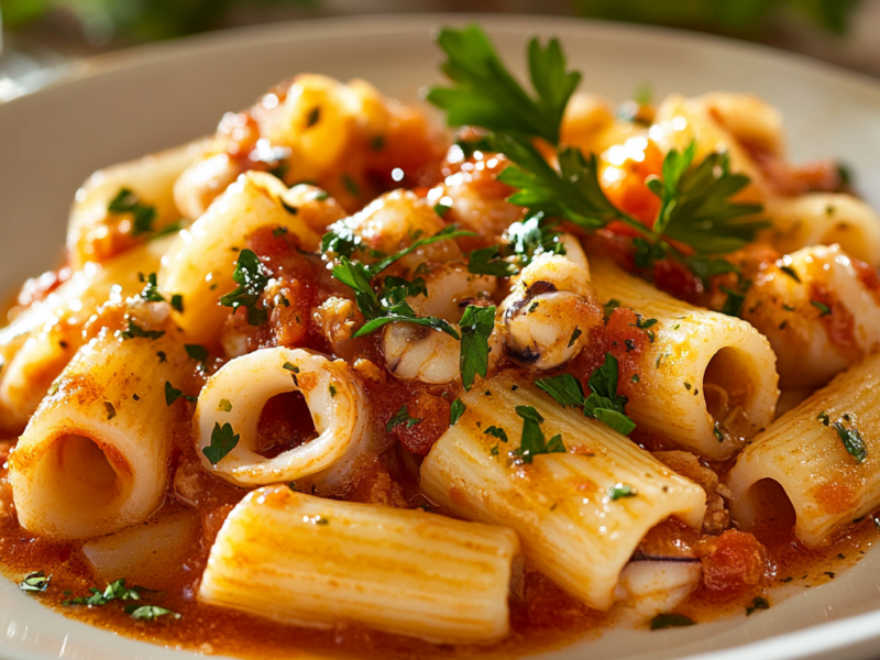 Paccheri al sugo di Calamari Ripieni