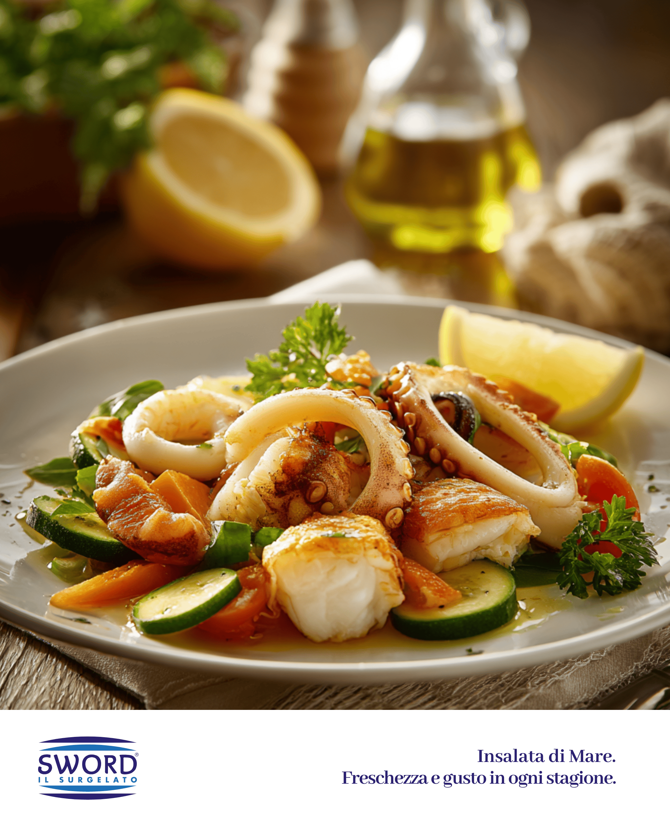 Scopri l’insalata di mare Sword: surgelata, già cotta e pronta da gustare. Perfetta per antipasti, buffet e piatti estivi. Praticità e sapore in ogni stagione.