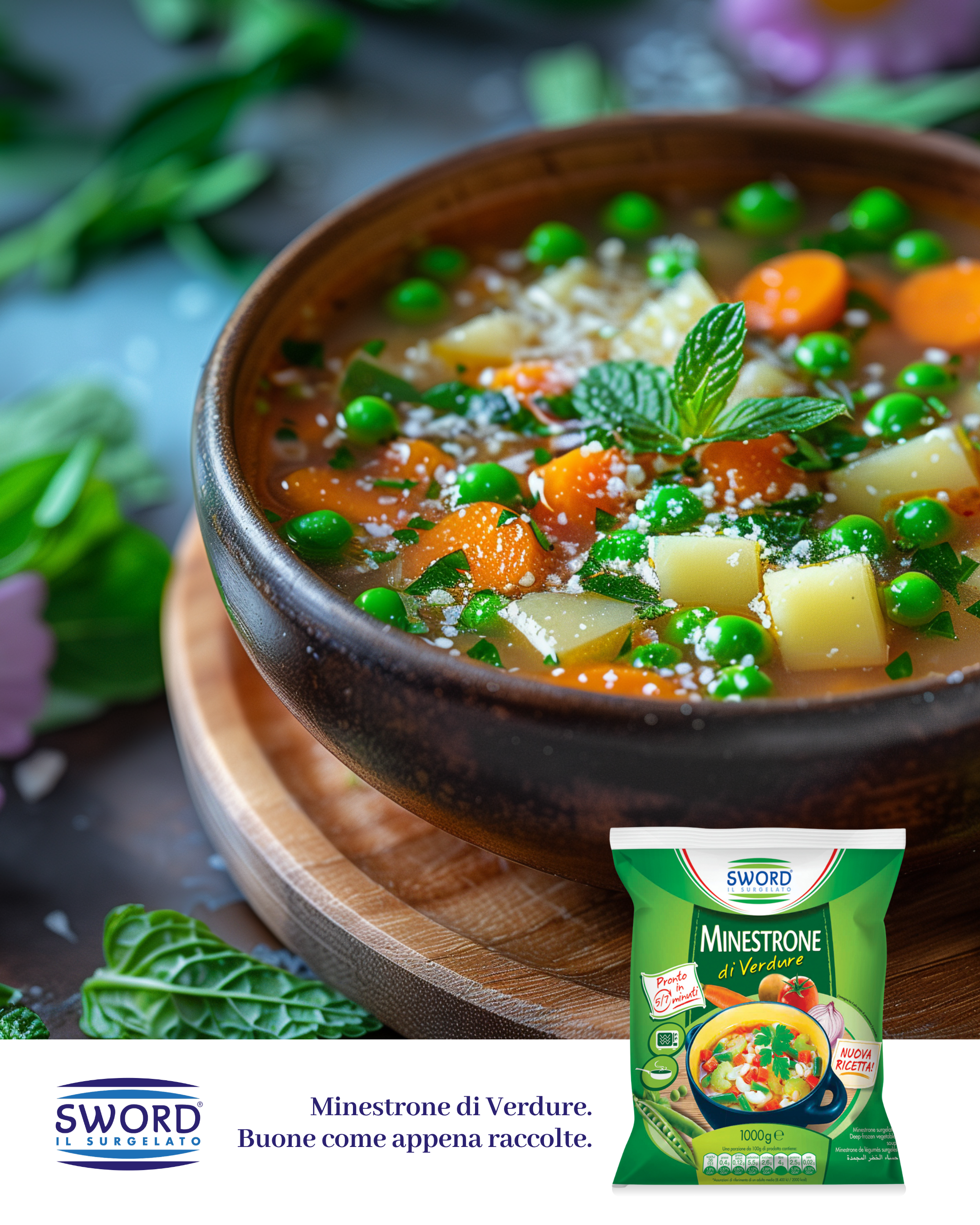 minestrone classico preparato con verdure sword - piselli - spinaci - legumi